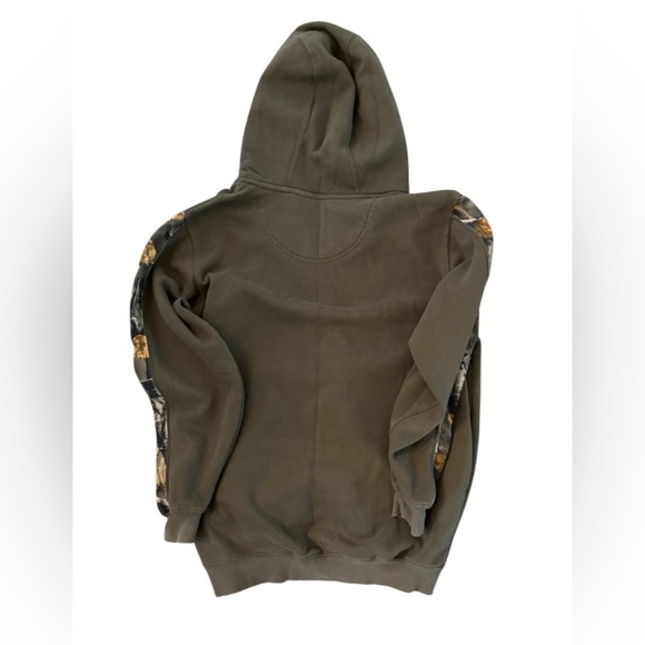 Green Hoodie Sweatshirt Camo Deer Head Appliqué Outdoors Size M - Picture 2 of 8